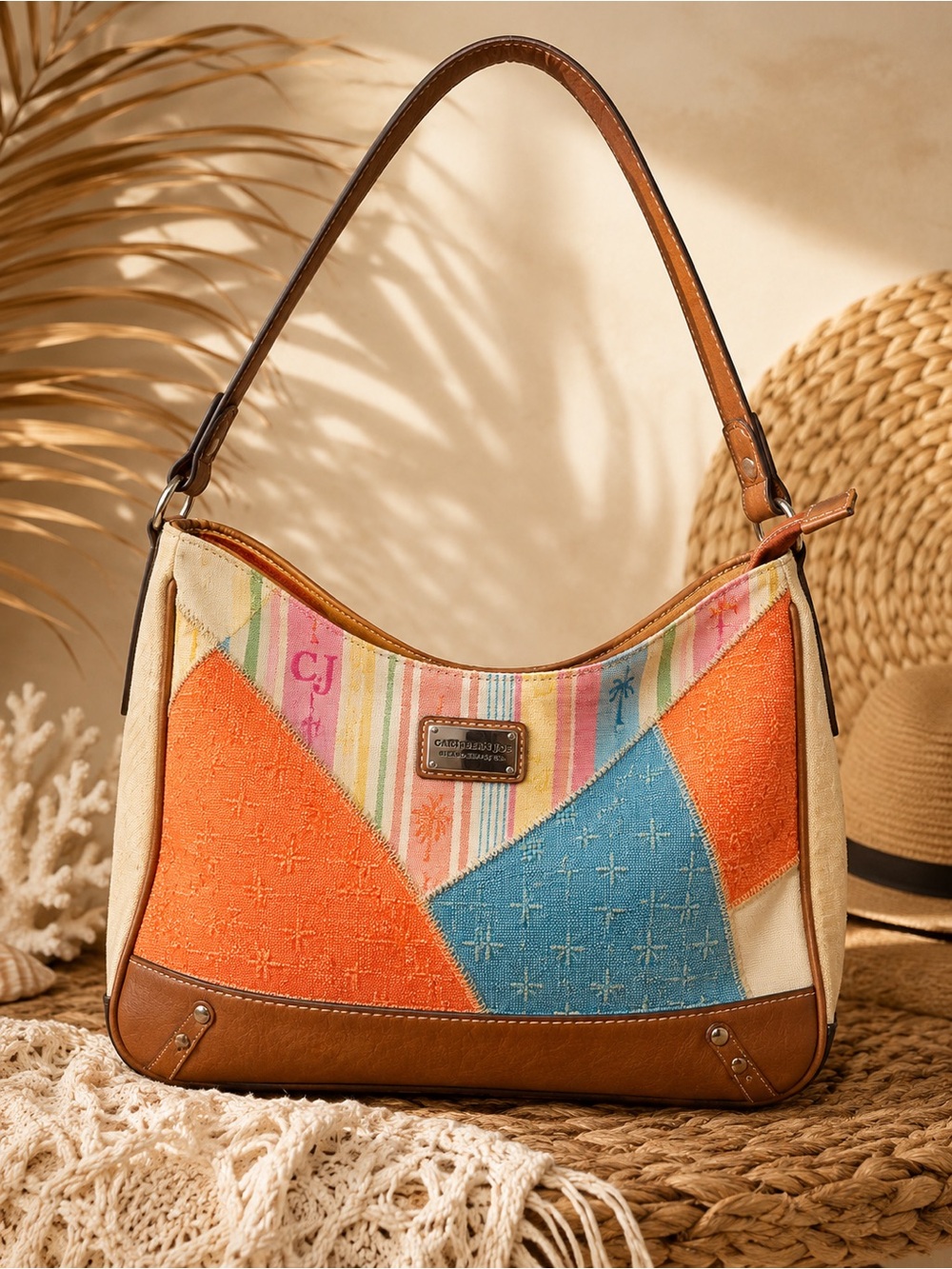 Caribbean Joe Orange & Blue Patchwork Shoulder Bag